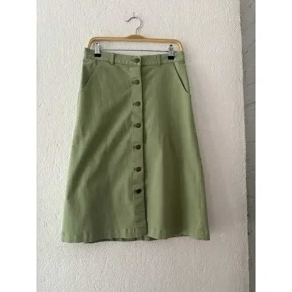 Christopher & Banks Women's Green Stretch Button Front Knee Length Skirt Size 4 - Picture 2 of 15